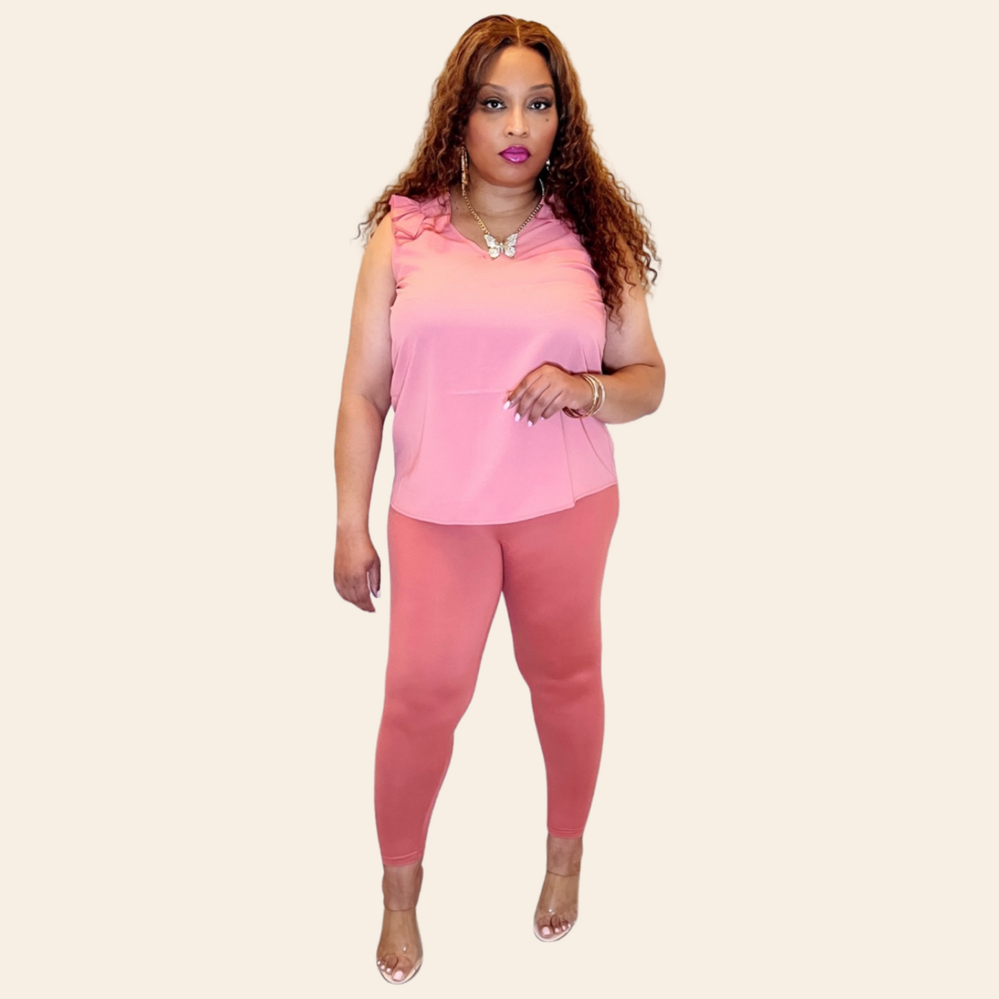 Rosie Set | Woven Dobby Ruffle Top & Leggings Set