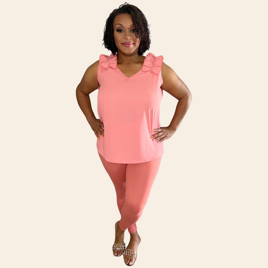 Rosie Set | Woven Dobby Ruffle Top & Leggings Set