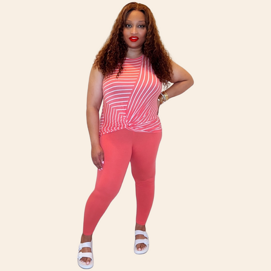 Janet Set | Stylish Striped Knot Front Top & Leggings Set