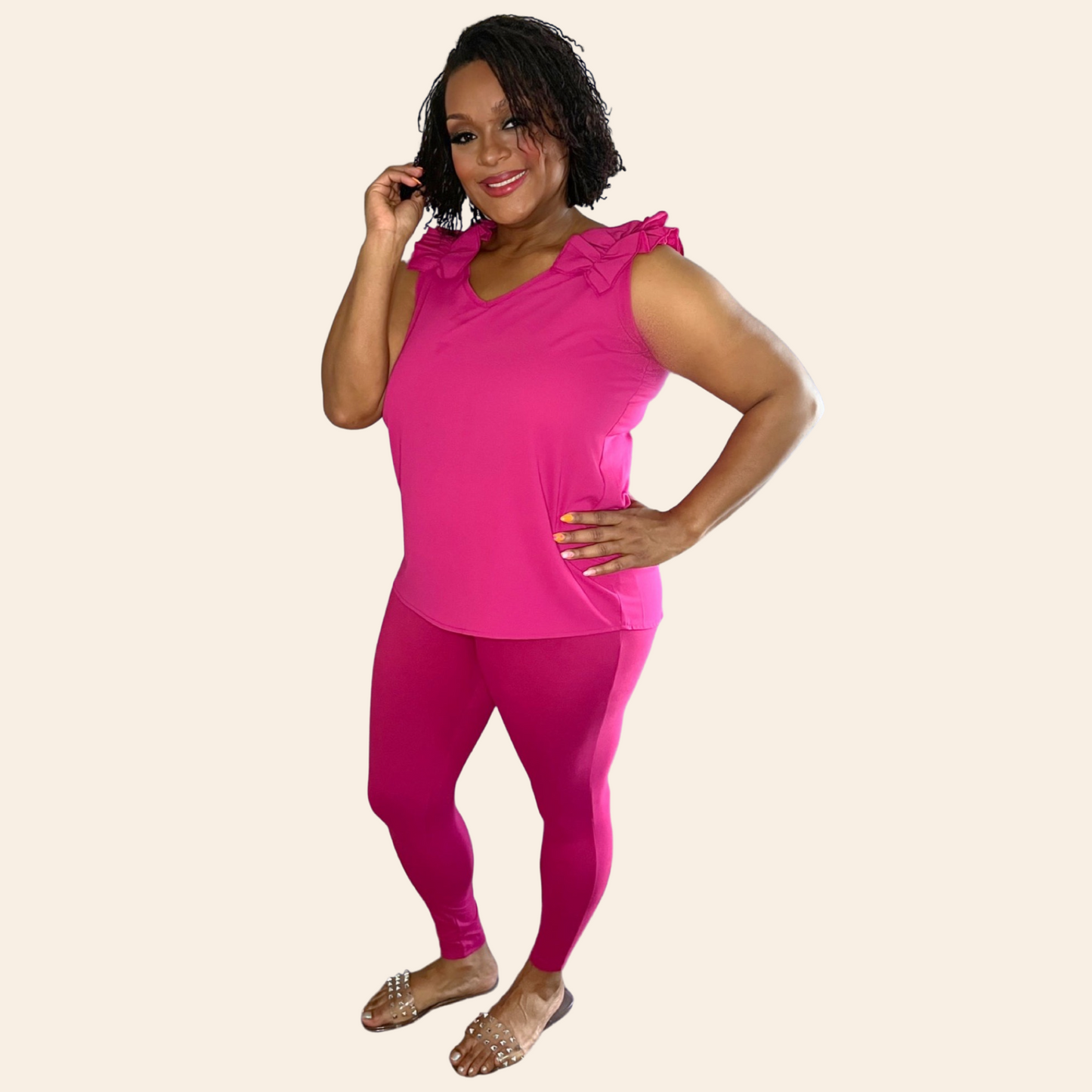 Rosie Set | Woven Dobby Ruffle Top & Leggings Set