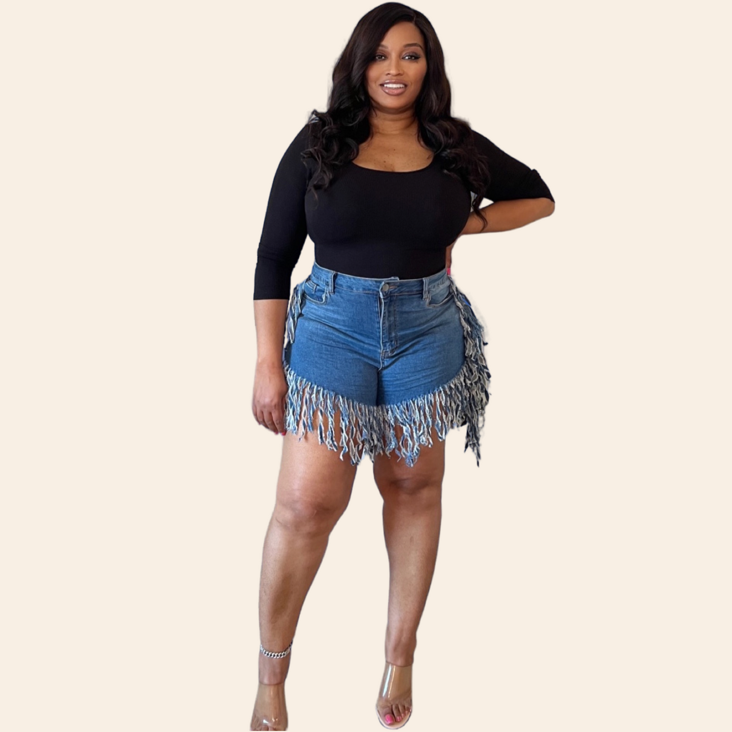 Distressed Fringed Denim Shorts