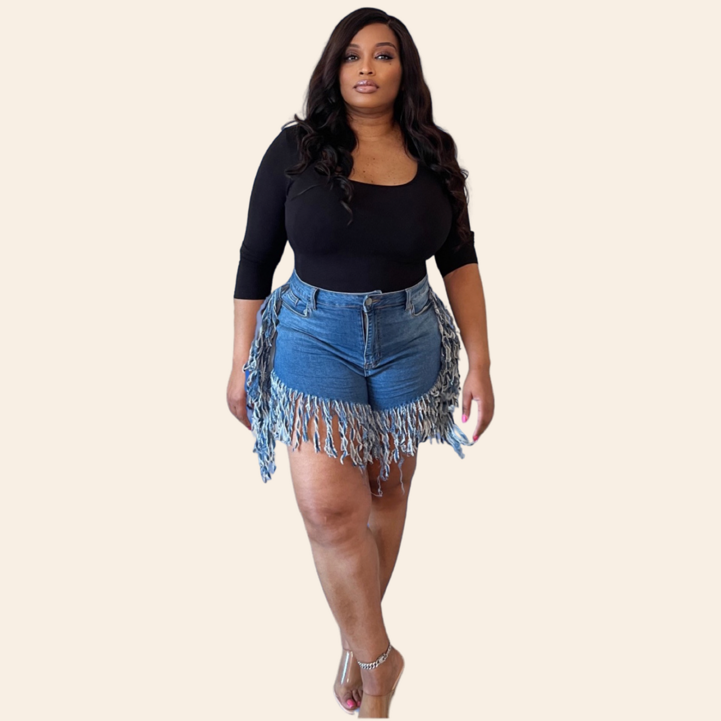 Distressed Fringed Denim Shorts
