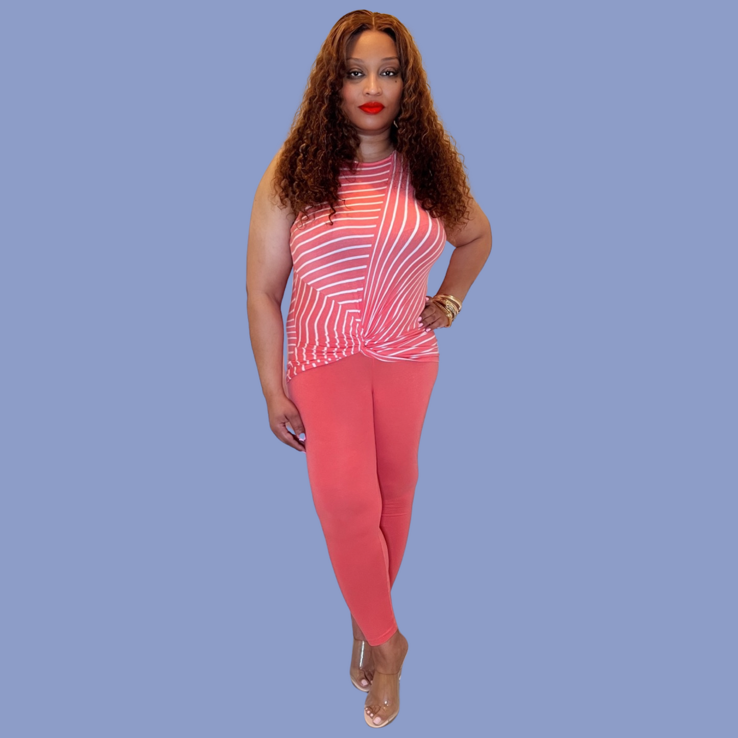 Janet Set | Stylish Striped Knot Front Top & Leggings Set