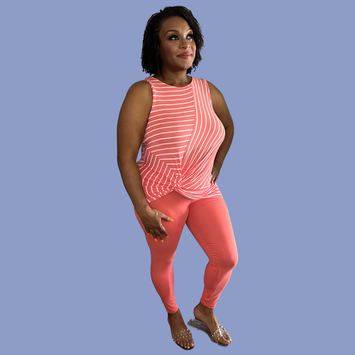 Janet Set | Stylish Striped Knot Front Top & Leggings Set