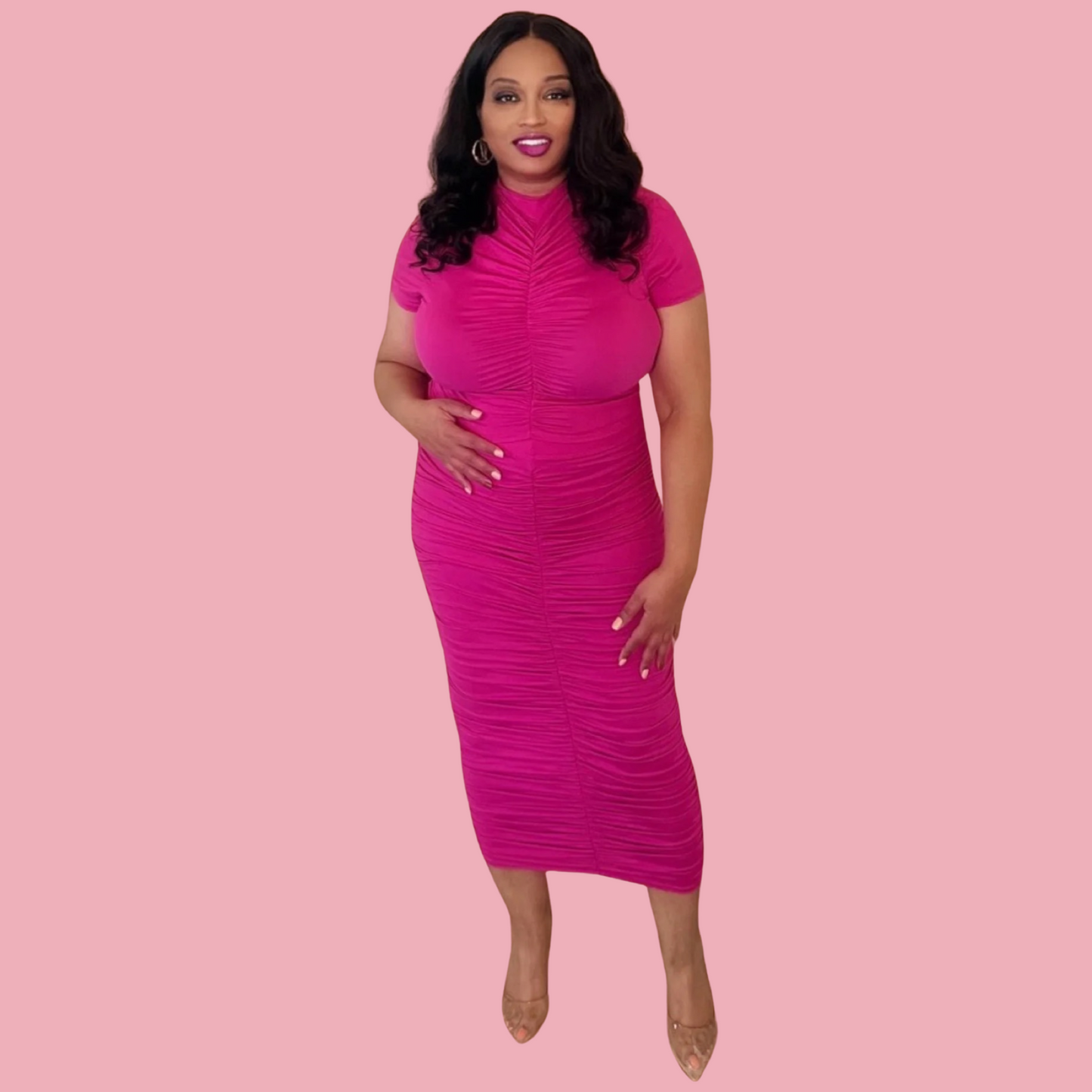 Plus Size Shirred Top & Long Skirt Set