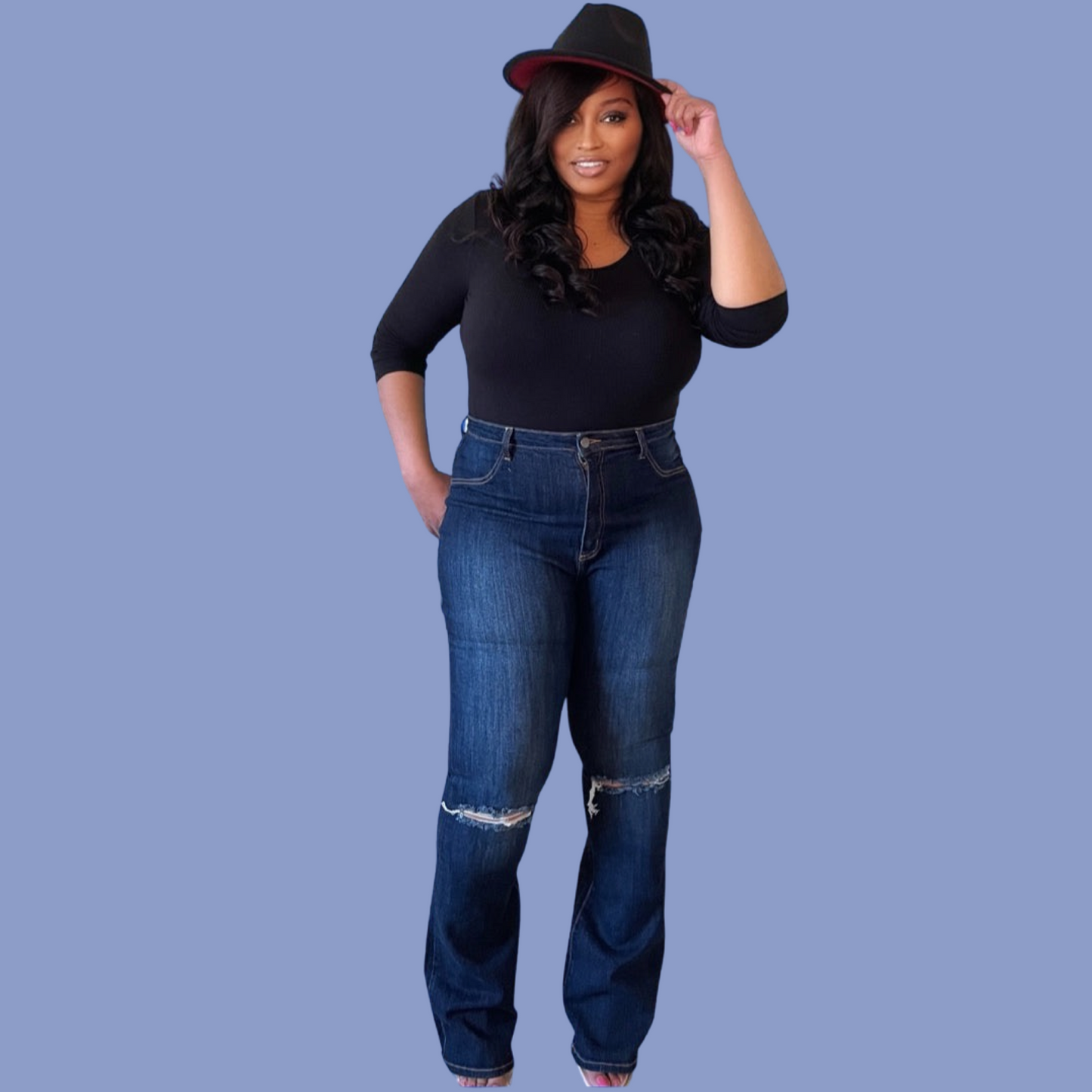 Curvy Flare Dark Denim Jeans