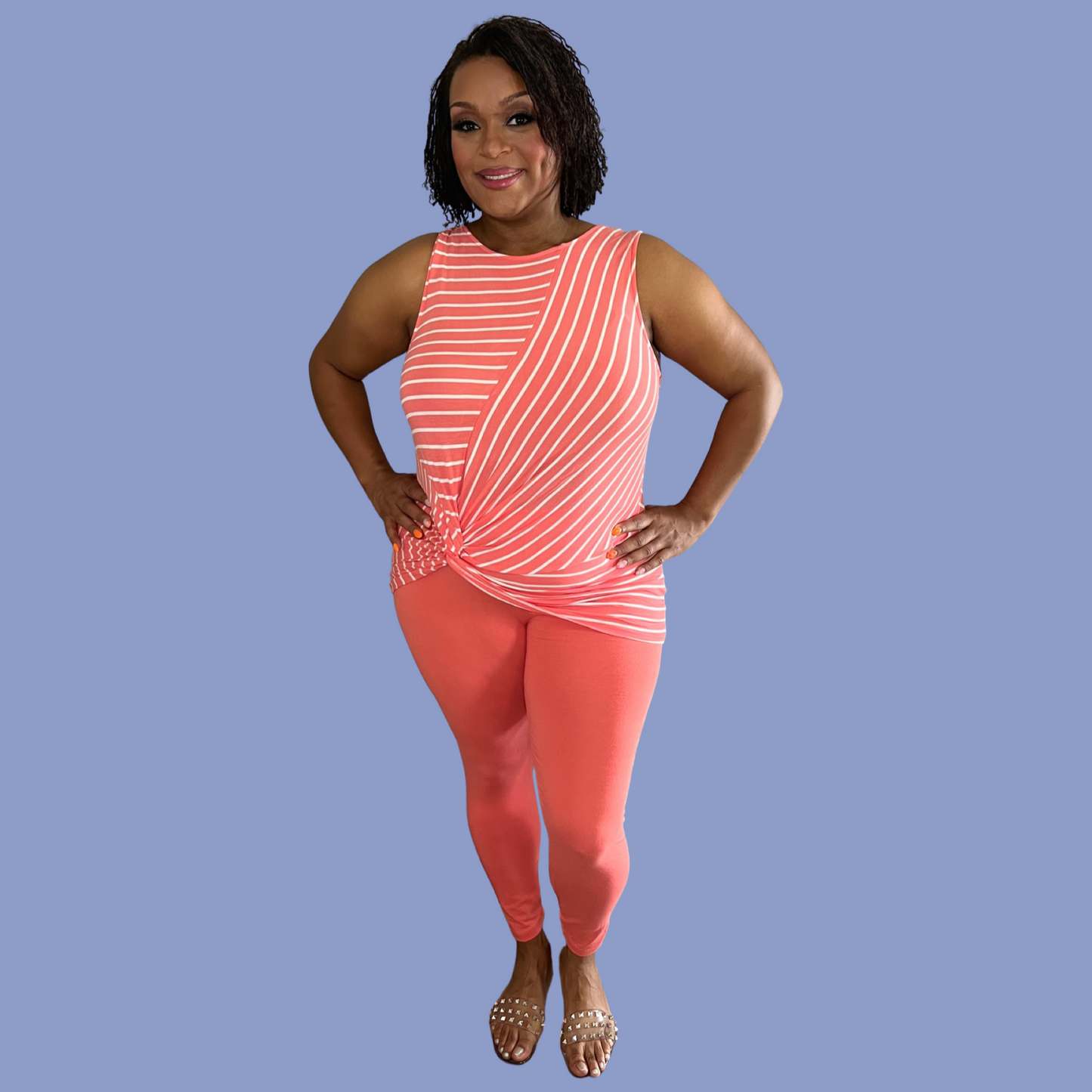 Janet Set | Stylish Striped Knot Front Top & Leggings Set