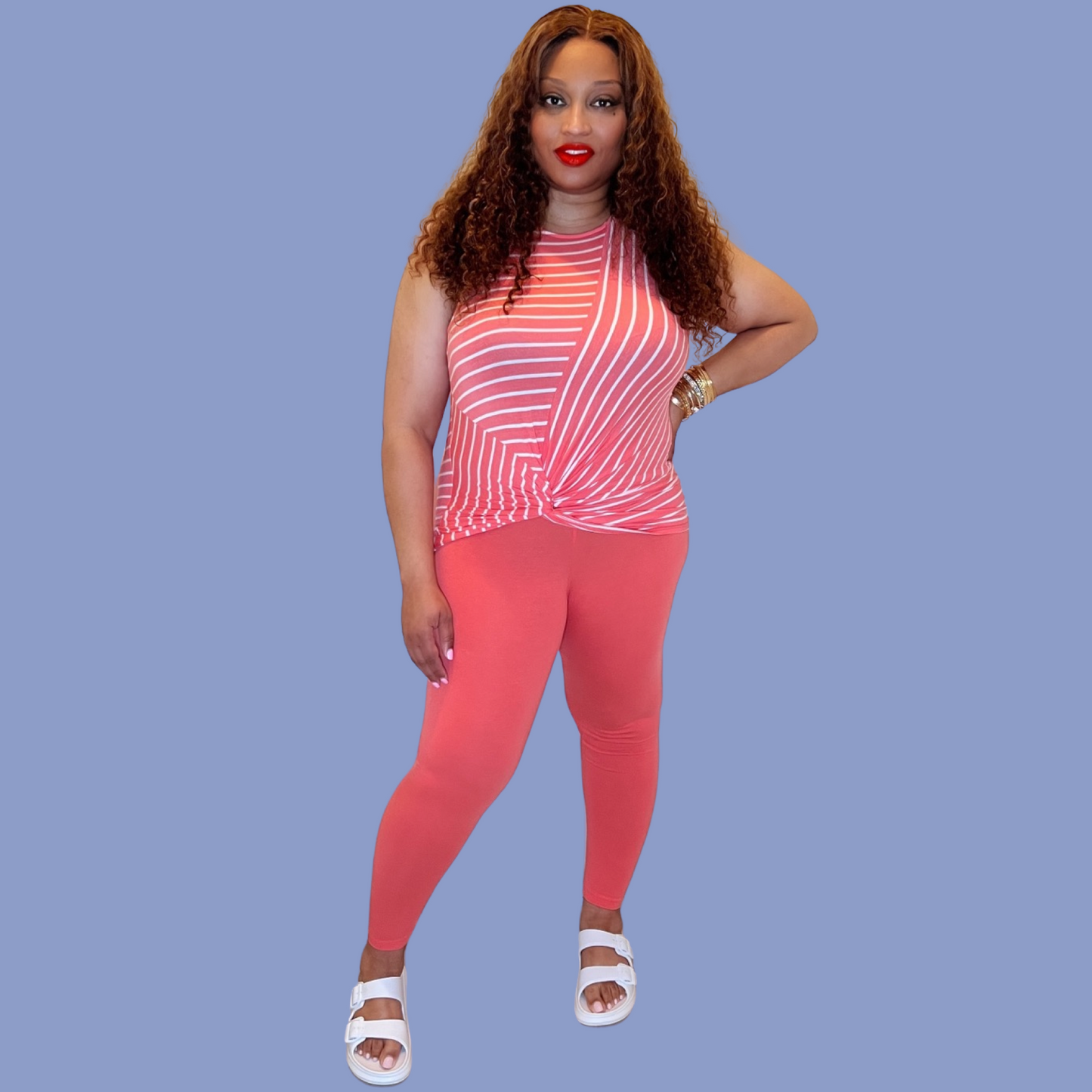 Janet Set | Stylish Striped Knot Front Top & Leggings Set