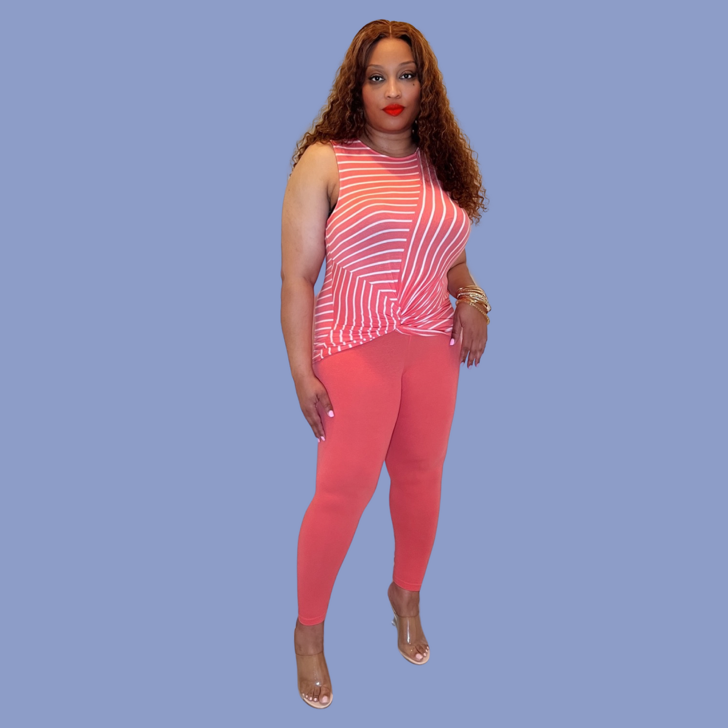 Janet Set | Stylish Striped Knot Front Top & Leggings Set
