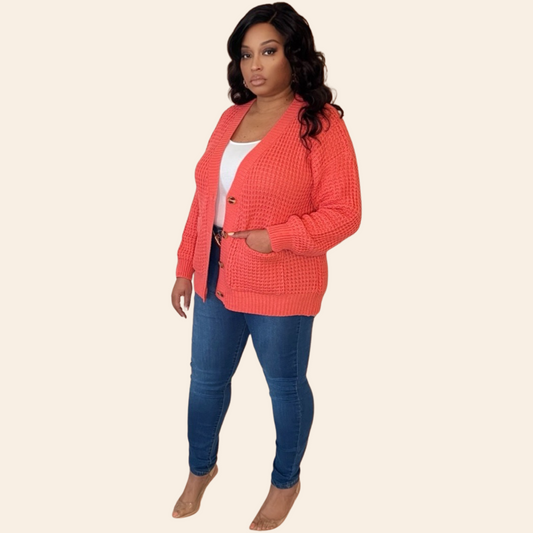 Waffle Cardigan Sweater