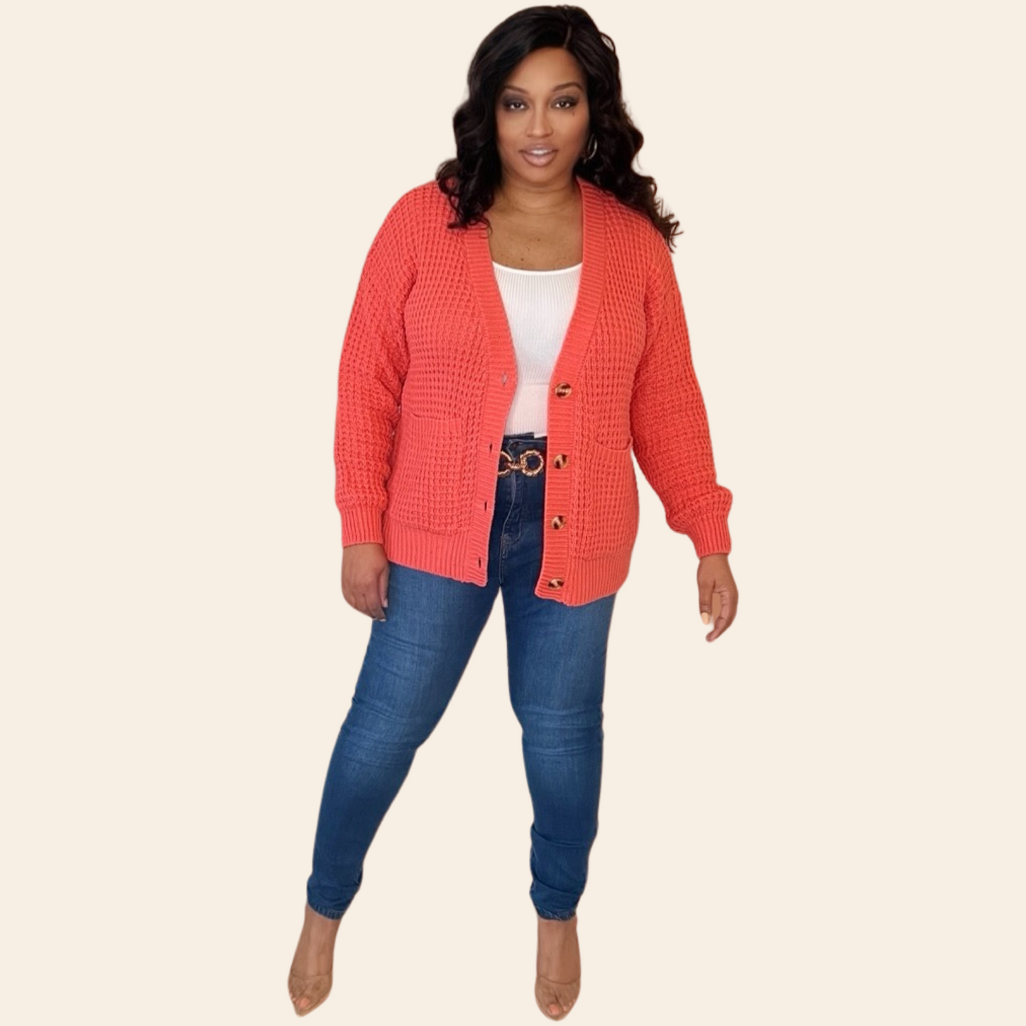 Waffle cardigan sales