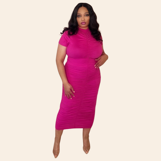 Plus Size Shirred Top & Long Skirt Set