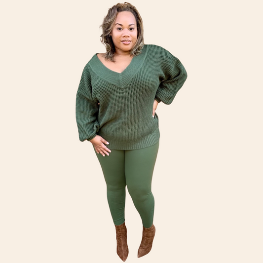 V Neck Waffle Sweater Set | Regular Size V Neck Waffle Sweater Set