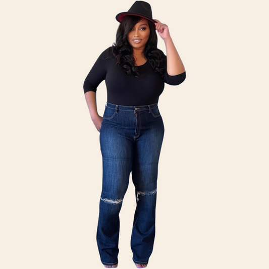 Curvy Flare Dark Denim Jeans