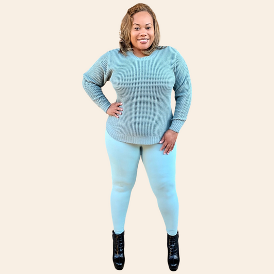 Hi/Low Long Sleeve Round Neck Waffle Sweater Set | Regular Size Sweater Set