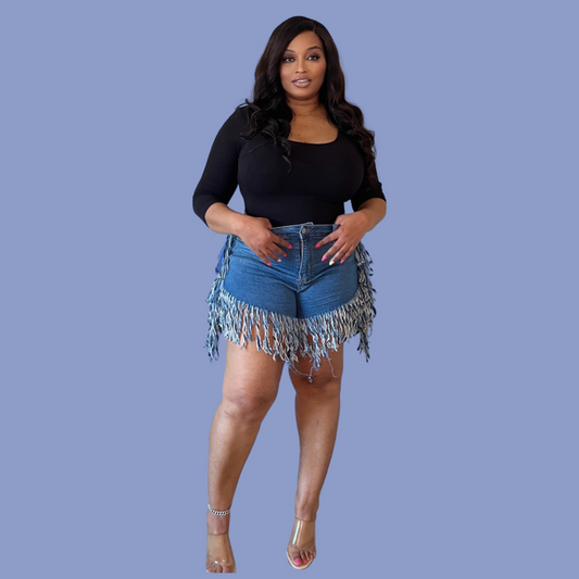 Distressed Fringed Denim Shorts