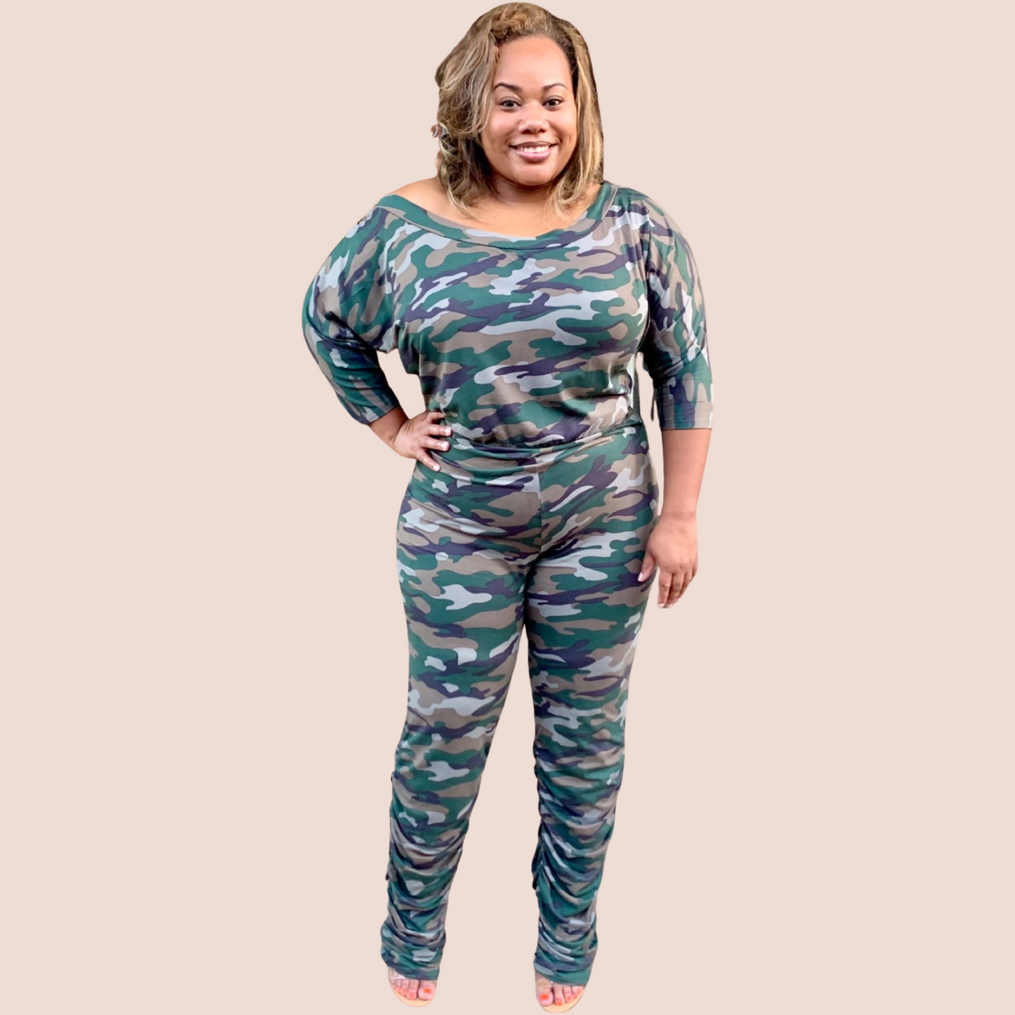Off Shoulder Camo Jumpsuit | Plus Size Camouflage Jumpsuit